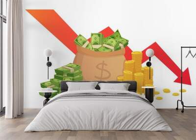 Bad finance graph. Loss of financial savings, inflation schedule and money loss. Bankruptcy, financial investment loss or market debt crisis. Low finance business isolated vector illustration Wall mural