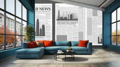 Business newspaper template. Financial news headline, newspapers pages and finance journal isolated vector illustration layout Wall mural