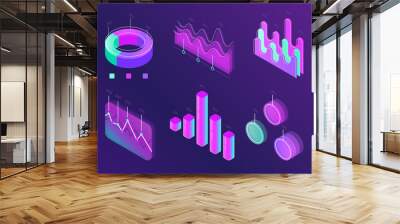 Business statistic digital infographic charts. Modern isometric info graph. Perfection percent column panel for website isometric concept set Wall mural