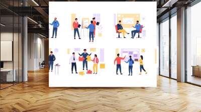 Business teamwork. Creative concept with office employees solving problem and working together. Vector collection of workers team take part in business activity Wall mural