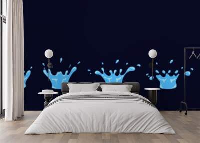 Cartoon water drop splashes and ripples animation sprite sheet. Falling drops and splat effect for games. Raindrop motion vector sequence Wall mural