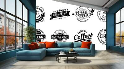 Coffee badges. Cafe logo stamp sticker. Vector of coffee Wall mural