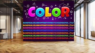 Color alphabet for cartoon game. Vivid colorful letters, numbers, alphabet symbols for children games design vector illustration set. Lettering for kids in different colors. Creative and bright font. Wall mural