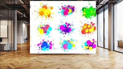 Color paint splatter. Spray paint blot element. Colorful ink stains mess. Watercolor spots in raw, splashes Wall mural