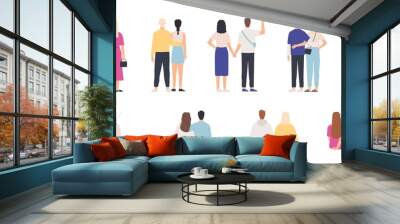 Couple back view. Couples hugging, standing and sitting together, holding hands. Man and woman on date. Young people relationship vector set. Illustration couple young standing back together Wall mural