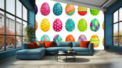 easter eggs. spring colorful chocolate egg, cute colored patterns and happy easter decoration cartoo Wall mural