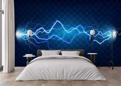 Electric discharge shocked effect for design. Power electrical energy lightning or electricity effects isolated vector Wall mural