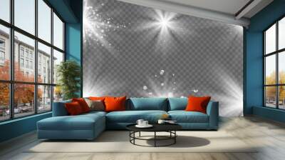 flares and rays effect. white light burst, star sparkle. magic starburst beam with glitter, realisti Wall mural