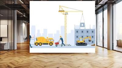 Flat houses construction site, process of building Wall mural