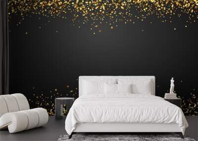 Golden confetti border background. Falling sparkling golden dust. Glittering bright decoration for event celebration. Festive pieces for christmas, new year greeting cards vector illustration Wall mural