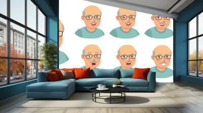 Grandfather emotions set. Character senior doubt, elder adult face, granddad or father surprise emotion. Vector illustration Wall mural