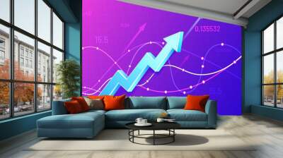 Growing financial schedule 3D arrow. Profit growth, rising chart and finance business statistic vector illustration. Successful business development, revenue increase. Positive stock market trend Wall mural