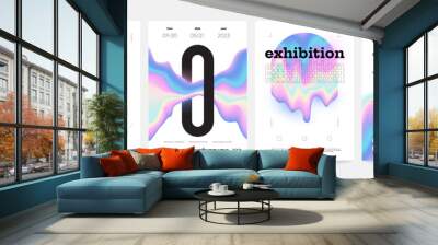 Holographic poster. Abstract geometric covers with bright vivacious surrealistic gradient shapes. Vector hipster bright colorful light effects banners Wall mural