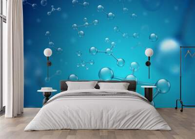 Hyaluronic acid molecules. Hydrated chemicals, molecular structure and blue spherical molecule. Microscope h2o water molecules, hyaluron acides in chemical laboratory 3d vector illustration Wall mural