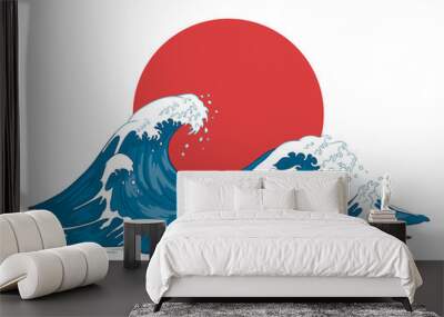 japanese wave. japanese big waves, raging ocean and vintage sea water vector illustration Wall mural