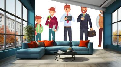 Male different age. Newborn baby, teenage boy and student ages, adult man and old senior. People generations vector illustration Wall mural