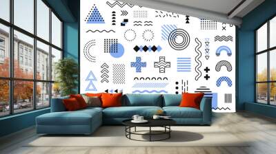 Memphis design elements. Retro funky graphic, 90s trends designs and vintage geometric print illustration element vector collection Wall mural