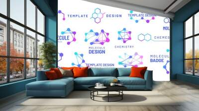 Molecule logos. Chemistry and science logotype with hexagonal structure and molecular grids templates. Biological model, dna molecule connection isolated on white vector illustration Wall mural