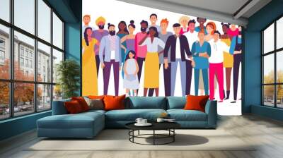 Multiethnic group of people. Society, multicultural community portrait and citizens. Young, adult and elder people vector illustration Wall mural