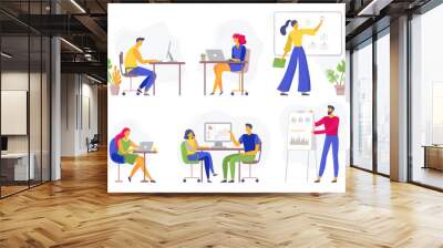 office workflow. working business people, remote teamwork and workers team collaboration flat vector Wall mural