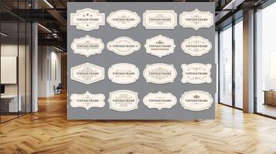 Ornamental label frames. Old ornate labels, decorative vintage frame and retro badge. Royal wedding insignia, sale sticker or invitation card. Isolated vector symbols set Wall mural