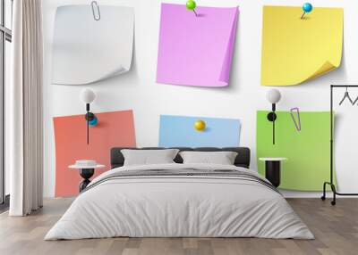 Paper notes. Top view note sticker vector set Wall mural