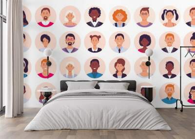 people avatar. smiling human circle portrait, female and male person round avatars flat icon vector  Wall mural