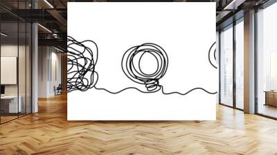 Process of complex problem to simple solution idea concept. Chaos scribble line turn into light bulb. Business searching path vector doodle Wall mural