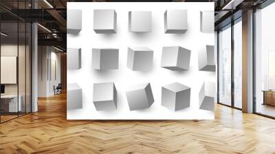 realistic 3d white cubes. minimal cube shape with different perspective, geometric box shapes. medic Wall mural