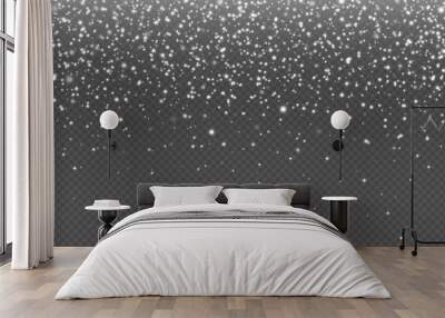 Realistic white winter snowfall, merry christmas night background. Falling snow. Flying snowflakes. Snowy weather transparent vector effect Wall mural