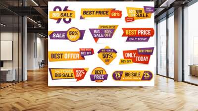 retail sale tags. cheap price flyer, best offer price and big sale pricing tag badge design isolated Wall mural