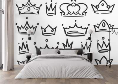 Sketch crown. Simple graffiti crowning, elegant queen or king crowns hand drawn vector illustration Wall mural