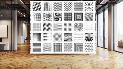 Square icons with geometric patterns. Ornamental black mosaic patterns for logo design, modern abstract decorative elements. Vector isolated set Wall mural