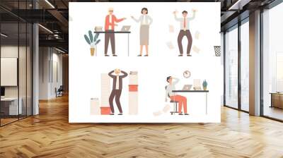 Stressed business people. Busy office workers, angry boss in panic and work chaos. Failure deadline stress, stressed job and tired confusing businessman worker. Isolated vector illustration icons set Wall mural