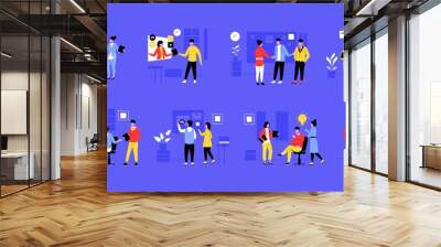 Team work characters. Group of business people working together, solving problem and brainstorming. Vector office employees perform work activity concept Wall mural