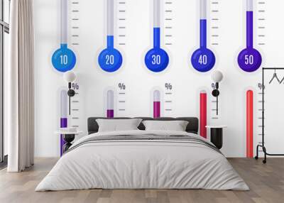 Thermometers with different temperatures. Goal measurement infographic thermometer Wall mural