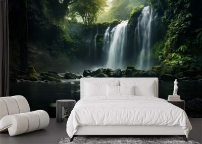 A beautiful waterfall illustration Wall mural