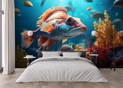 A cute colorful fish in the ocean Wall mural