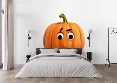 A cute pumpkin character with puzzled expressions, isolated on a white background Wall mural