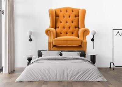 An orange leather armchair furniture isolated on a white background Wall mural