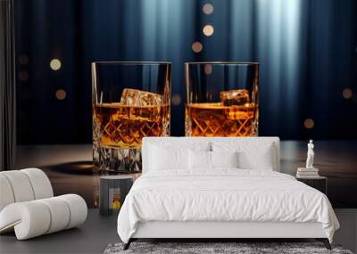 expensive whiskey glasses on a table in home Wall mural