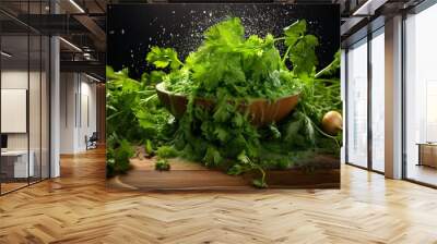 Fresh green coriander leaves Wall mural