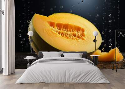 Fresh muskmelon cut in half Wall mural