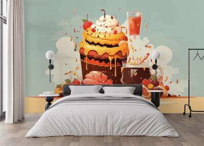 Illustration of a delicious cake Wall mural