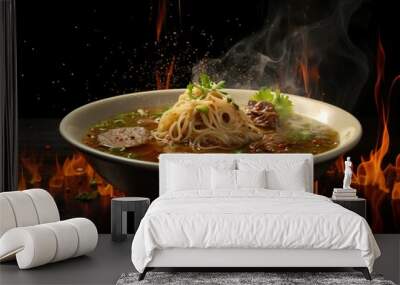 Ramen or noodle soup with meat Wall mural