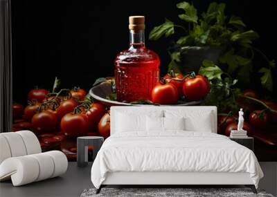 Tomato vinegar in a glass bottle Wall mural