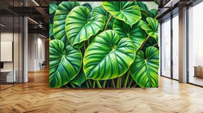 A Lush Embrace Oil Painting of Vibrant Green Leaves - Tropical foliage, botanical art, nature, green, leaves, abstract, painting Wall mural