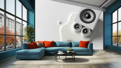 Sleek White Speaker System with Liquid Splash on Grey Surface - Modern Minimalist Sound Technology Concept Wall mural