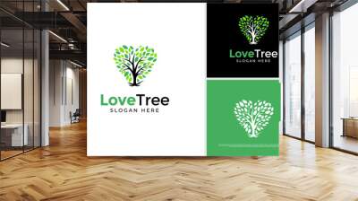 Green love tree symbol logo design vector, ecology garden tree logo design template, Nature logo Wall mural