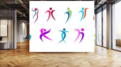 Vector set of colorful healthy people logo. Creative fitness sport active people logo design template Wall mural